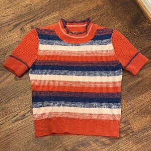Free People Striped Sweater Orange, Blue, Cream XS